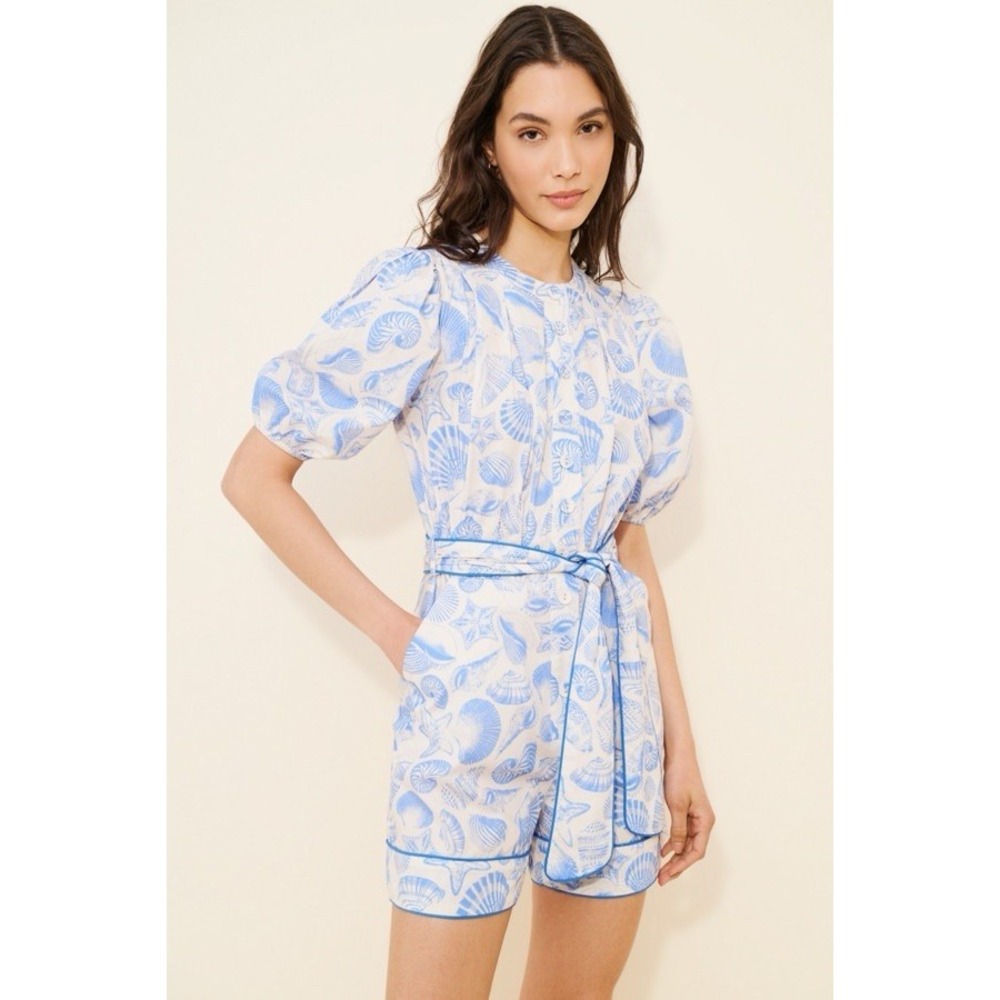 Katchel Seashell Short Sleeve Romper Blue White‎ Size Small